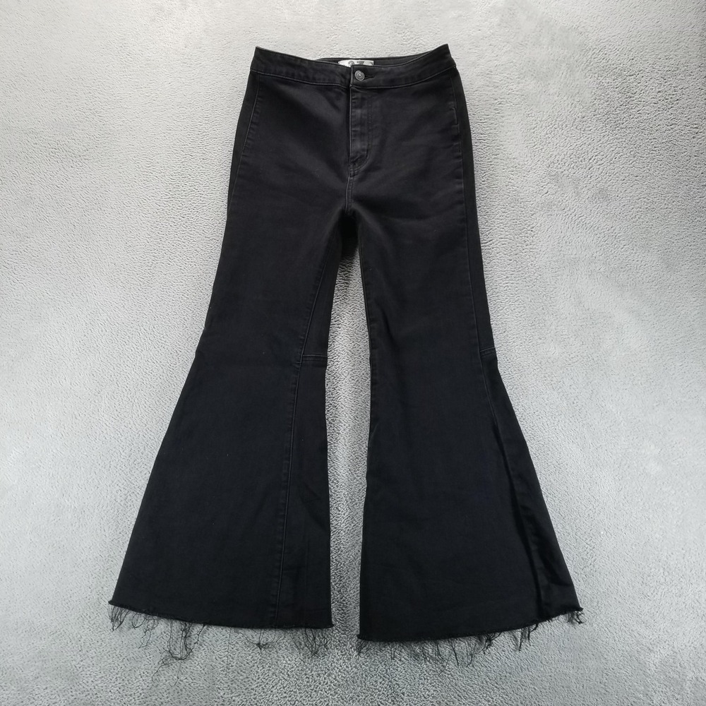 We The Free Jeans Womens 27 Black Bell Bottom Flare Raw Hem Boho Western